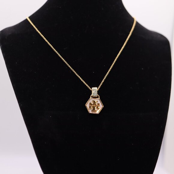 Tory Burch Jewelry - 💛 Tory Burch Hexagon Pendant Necklace – Gold-Tone 18"